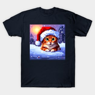 Christmas Cat Pixel Art T-Shirt